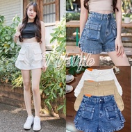 Jeans Shorts Front Bag Model Flared Legs Side Cut Sewing Edge Jsara21328