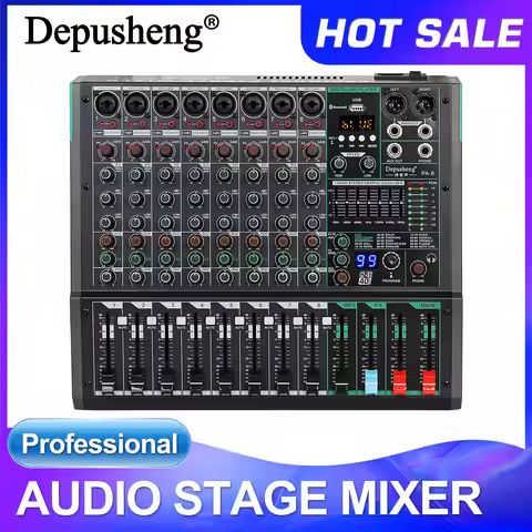 Professional Audio Mixer Depusheng PA8 8 Channel Sound Board Console DJ Mixing Desk System Interface
