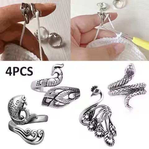4/8pcs Knitting Help Tools Adjustable Crochet Thread Loop Knitting Ring Finger Wear Thimble Spring G