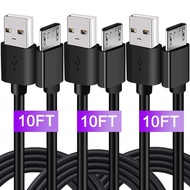 PS4 Controller Charging Cable Cord, 3 Pcs 10ft Micro USB Data Sync Charger Cord