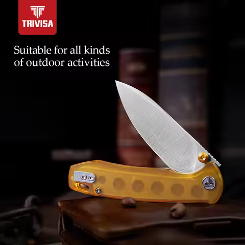 TRIVISA Folding Pocket Knife, EDC Tool, with Yellow PEI Handle, Small Camping Knives, Hiking Surviva