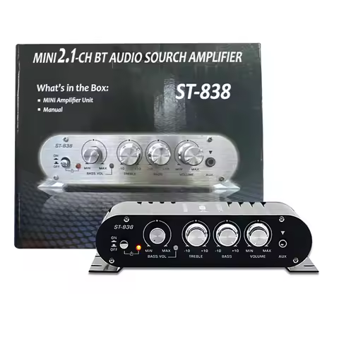 ST-838 HiFi 2.1 Channel Stereo Bass Sound Amp Bass and Treble Adjustment 80W*2 Audio Amplifier Black
