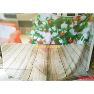 3D Christmas fabric backdrop with wooden table top pattern, Bokeh Pine Tree FO3403 <Free hook + hang