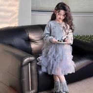 TUmama Charming ชุด Tulle ของเด็กผู้หญิงด้วยแขนยาวและกระโปรงยีนส์ยาวสำหรับฤดูใบไม้ผลิ