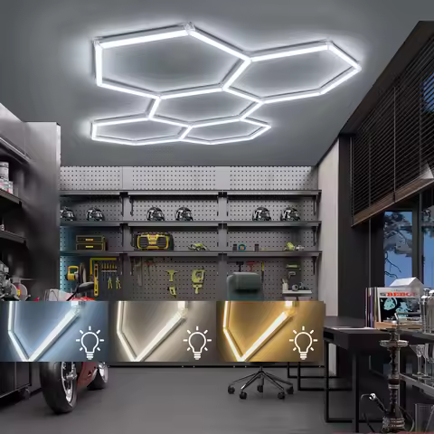 3 Color Changes Hexagon LED Lighting for Garage Barbershop Ceiling Lights 3000K4000K6500K Workshop G