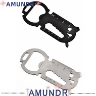 AMUNDR EDC Tools Card, Stainless Steel Black Outdoor Gadgets, Portable Silver Multifunction Ruler ED