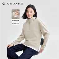 GIORDANO Women Hoodies Fleece-Lined fake 2-piece Hoodies half-zip Fashion Casual Warm Hoodies 053248