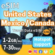 America Mexico And Canada (The AMC) Data eSIM Card with Unlimited 7-30Days 1GB/2GB Daily High-Speed 