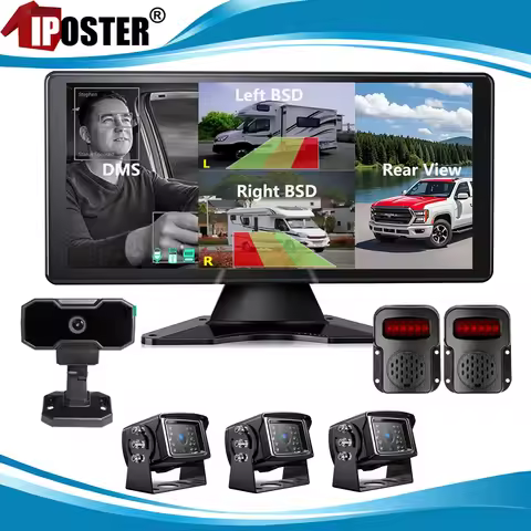 iPoster 10.36" DVR Split Monitor BSD AI Detection/DMS Alarm System + 4x 4PIN Backup Camera + 1/2x So