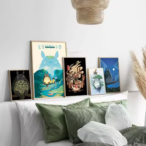 Studio Ghibli Anime Totoro Cartoon Classic Poster Fancy Wall Sticker for Living Room Bar Decoration 