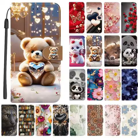 Elegant Colored Flower Wallet Phone Case For Samsung Galaxy S24 Ultra S23 FE Plus Pro 5G Magnetic Fl