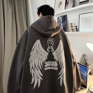 【Plus Size M-8XL】Man Long Sleeve Hoodie Fashion Angel Wing Print Hooded Streetwear Pullover Sweater 
