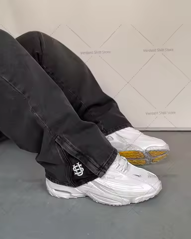 Y2K Cuffed Zipper Embroidered Wide-Leg Jeans Street Gothic Hip-Hop Loose-Fit Fashionable Men's Jeans