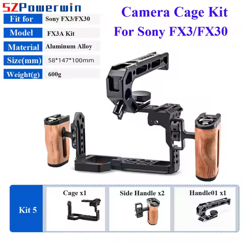 Powerwin For Sony FX3 FX30 Camera Cage with wooden Handle Kit Protective Rig Frame Gimbal Aluminum A