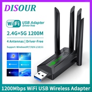 DISOUR 1200Mbps WiFi USB Adapter Dual Band 2.4G+5Ghz Wi-Fi Dongle 802.11AC USB3.0 High-Speed Wireles