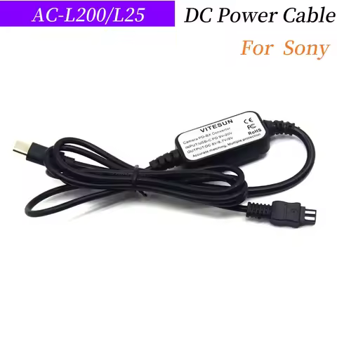 AC-L200 USB TYPE C DC Power Cable ACL200 ACL25 AC-L25C ACL200B for Sony DSC-HX200 DCR-SX63 HDR-HC7 H
