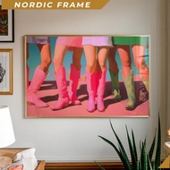 Wall painting,Trendy Western Cowgirl Boots Poster, Colorful Retro Fashion Poster, Pink Green Cowboy 