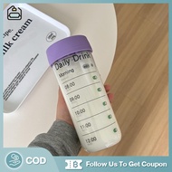 IFS Glass Water Bottle With Time Marker Straw Infuser Cute 700ml Coffee Tea Juice Portable Girl Scho