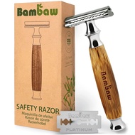 Safety Razor Silver | Bamboo Double Edge Razor | Mens Razors for Shaving | Safety Razor For Women | 