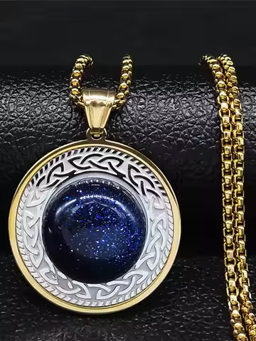 Witch Celtic Irish Knot Natural Stone Stainless Steel Gold Silver Color Necklaces for Women/Men Jewe