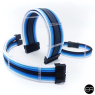 ชุดสายถักคอมแต่ง สายรวม สายถักแต่งคอม [ Black - Black/Blue -Yellow 24 PIN ATX MB 4+4 PIN CPU 6+2PIN