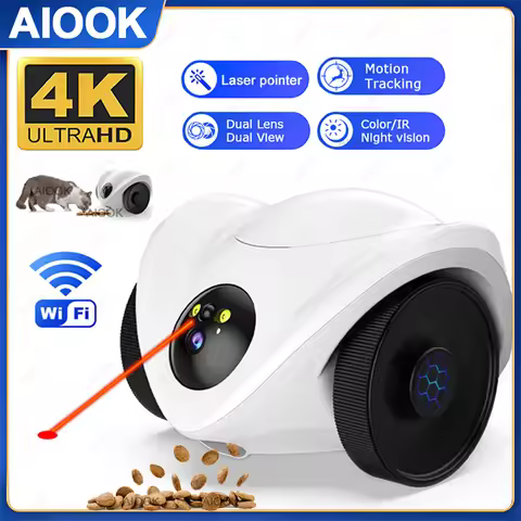 AIOOK HD 8MP 4K Mobile Pet Camera WIFI CCTV Dual Lens Tracking Pet Food Drop Colour Night Vision Two