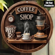 2D Flat - Vintage Coffee Shop Metal Sign 30x30cm Round Aluminum Wall Art with Realistic Coffee-Theme