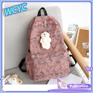 WCYC Korean Text Student Bag Floral Print Bear Doll Junior High School Students' Backpack The Nylon Burden-reducing Schoolbag