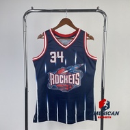 Men's Hot Pressed Houston Rockets Hakeem Olajuwon Blue 1996/97 Hardwood Classics Swingman Basketball