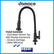 Pozzi K4000BB Matt Black With Flexible Gooseneck Kitchen Sink Tap