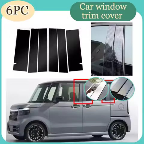 6pcs Glossy Black Silver Carbon Pillar Post Fit For Honda N-Box JF3 JF4 2017-2023 Door Window Column