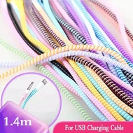 Plastic Flexible Data Lines Cable Protector DIY Spiral Protector Cover 1.4m Laser Color Charging Cab