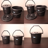 [3pcs] BLACK MULTIPURPOSE BUCKET 2.5 GL WITH LID BLACK AND THICK BUCKET/