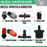 Mist Nozzle Head Sprayer Orange Abu - Abu Nozle 180 Derajat / Konektor Nepel Tee / Lurus ke Selang P