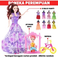 Mainan Anak Perempuan Boneka Ibu dan Anak Baju Asesoris Sepeda Ayunan