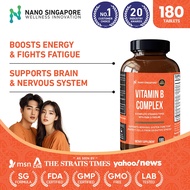 Nano Singapore Vitamin B Complex Energy & Brain Support Supplement, PABA & Choline (180 Tabs)