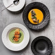 Solid Color Plate High-End Ceramic Soup Plate Vegetable Plate New Straw Hat Plate Household Pasta Pl