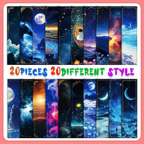 20PCS Starry Sky Hand-painted Style Bookmarks Romantic Night Starry Night Paper Bookmark Child Gifts