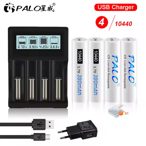 PALO 10440 Battery 380mAh Rechargeable Battery 3.7V Li-ion AAA Batteries for Microphone Headlamp Fla