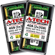 A-Tech 4GB (2x2GB) DDR2 667MHz SODIMM PC2-5300 1.8V CL5 200-Pin Non-ECC Unbuffered Laptop RAM Memory