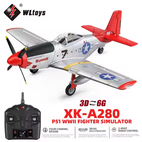WLtoys XK A280 RC Plane 2.4G 4CH 3D6G Mode Aircraft P51 Fighter Simulator with LED Searchlight RC Ai
