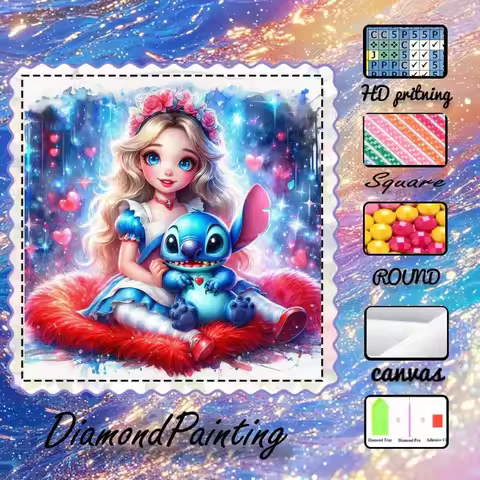 1 Piece-5D-DIY--Diamond Painting Set-Girl, Monster-Diamond Art-Mosaic-Home Decoration-Best Gift for 