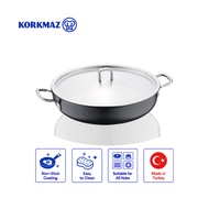Korkmaz Doria Non-Stick Shallow Casserole Pot with Lid 32cm, Induction Compatible