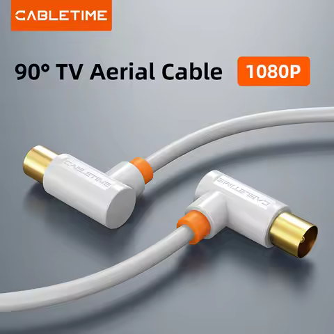 CABLETIME 90Degree TV Cable M/M Satellite Antenna High Quality TV Line 1080P 3C2V Cable for HD Anten