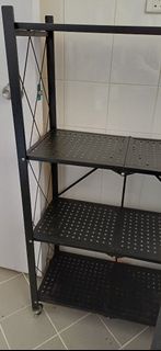 黑色 金屬 4層 置物架 收納架 有輪 可接  34x71x 126cm高