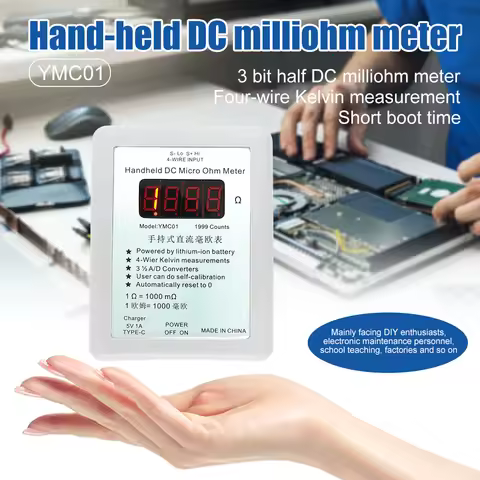 YMC01 Handheld DC Milliohmmeter Low Resistance Tester 0.01-19.99Ω 1-1999MΩ Four Wire Kelvin Measurem