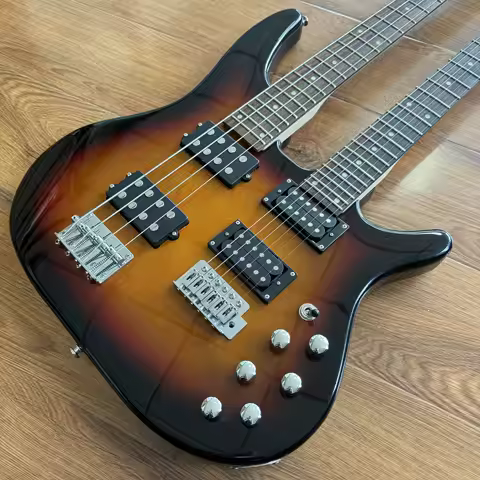 US Warehouse Double Neck Electric Guitar & Bass Combo Guitar Sunburst Gradient Finish HH Humbucker P