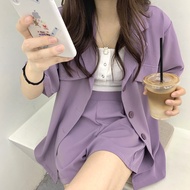 ☁۞C&amp;M Women Korean Fashion Short Sleeve Thin Blazer + Shorts Grape Purple Two Piece Set