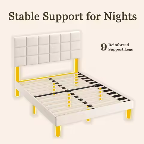 Upholstered Queen Platform Bed Frame, Adjustable Headboard, No Box Spring, Anti-Noise, Easy Assembly
