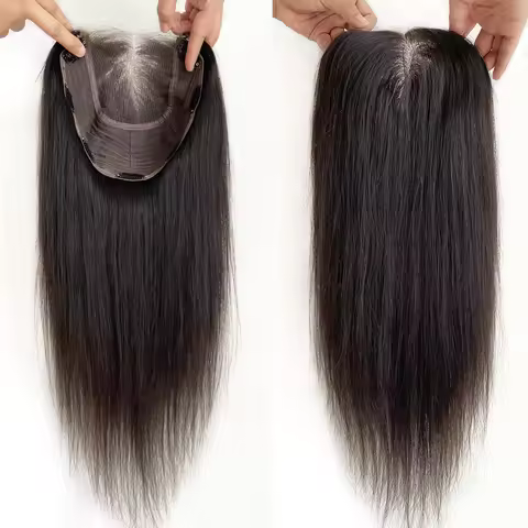 Natural Black Best Virgin Human Hair Wefted Topper 8"X 8" with HD Lace Base Topper Hair Extensions T
